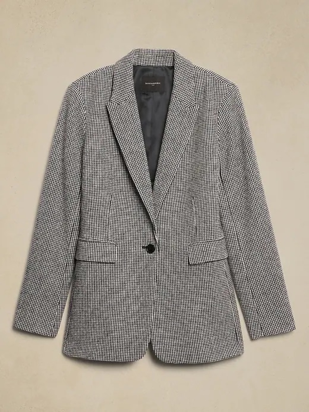 Banana Republic Wool Blend Black and White Houndstooth Blazer